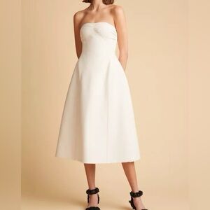 Khaite Blume Strapless Fit & Flare White Wool Silk Midi Dress Wedding 6 EUC